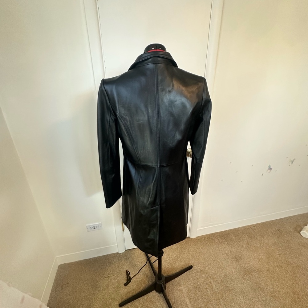 Katherine Kelly Black Lamb Leather Zip-Front Coat, SZ S, made in Korea - Picture 4 of 9